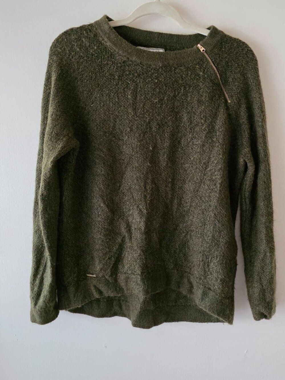 Abercrombie & Fitch Side Neck Zip Sweater, Size Medium, Olive Green